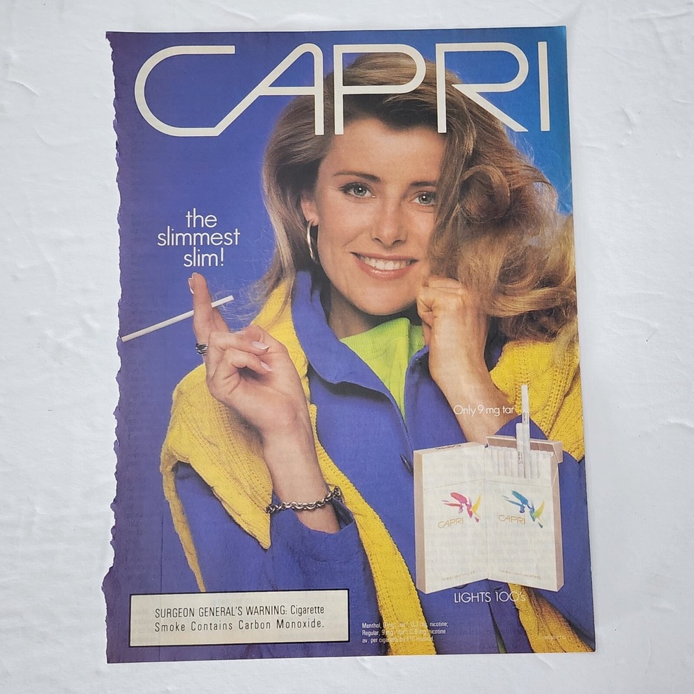 Vintage 1989 Capri Slim Cigarettes Print Ad Blonde Model Magazine Clipping 8x11